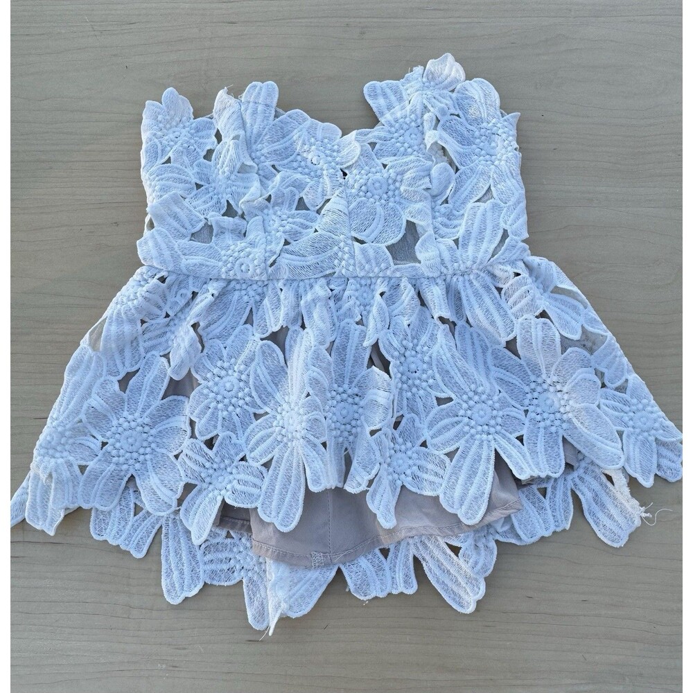 Stone Cold Fox Texas Floral White Tube Top Layered Crochet Lace Linen XS S